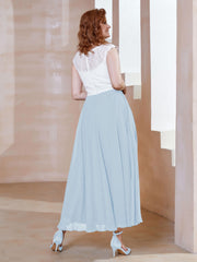 Robe en Mousseline Longueur de Mollet à Col en V avec Poches Bleu Ciel