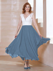 Robe en Mousseline Longueur de Mollet à Col en V avec Poches Bleu de Schiste Grande Taille