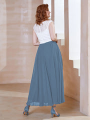 Robe en Mousseline Longueur de Mollet à Col en V avec Poches Bleu de Schiste Grande Taille