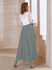 Robe en Mousseline Longueur de Mollet à Col en V avec Poches Gris Acier Grande Taille