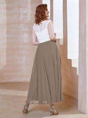 Robe en Mousseline Longueur de Mollet à Col en V avec Poches Taupe Grande Taille