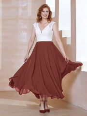 Robe en Mousseline Longueur de Mollet à Col en V avec Poches Terracotta Grande Taille