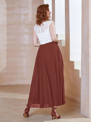 Robe en Mousseline Longueur de Mollet à Col en V avec Poches Terracotta