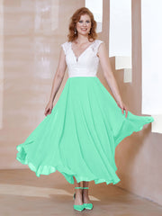 Robe en Mousseline Longueur de Mollet à Col en V avec Poches Turquoise Grande Taille