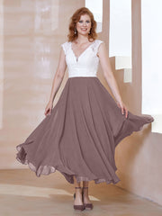 Robe en Mousseline Longueur de Mollet à Col en V avec Poches Vintage Mauve