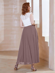 Robe en Mousseline Longueur de Mollet à Col en V avec Poches Vintage Mauve Grande Taille