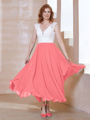 Robe en Mousseline Longueur de Mollet à Col en V avec Poches Pastèque Grande Taille