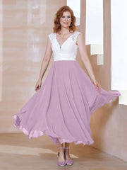 Robe en Mousseline Longueur de Mollet à Col en V avec Poches Glycine Grande Taille