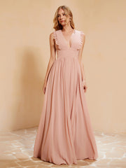 Maxi Robe Sans Manches avec Décolleté en V Plongeant Rose Poudré