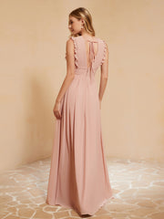 Maxi Robe Sans Manches avec Décolleté en V Plongeant Rose Poudré