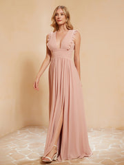 Maxi Robe Sans Manches avec Décolleté en V Plongeant Rose Poudré