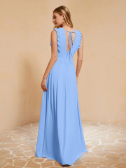 Maxi Robe Sans Manches avec Décolleté en V Plongeant Bleu