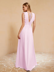 Maxi Robe Sans Manches avec Décolleté en V Plongeant Rose Pâle