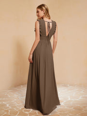 Maxi Robe Sans Manches avec Décolleté en V Plongeant Brun