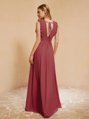 Maxi Robe Sans Manches avec Décolleté en V Plongeant Bordeaux