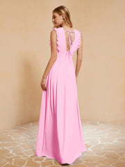 Maxi Robe Sans Manches avec Décolleté en V Plongeant Rose Bonbon