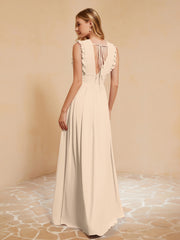 Maxi Robe Sans Manches avec Décolleté en V Plongeant Champagne