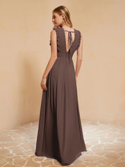 Maxi Robe Sans Manches avec Décolleté en V Plongeant Chocolat