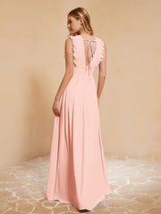 Maxi Robe Sans Manches avec Décolleté en V Plongeant Corail