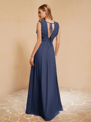 Maxi Robe Sans Manches avec Décolleté en V Plongeant Bleu Marine