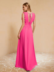 Maxi Robe Sans Manches avec Décolleté en V Plongeant Fuchsia