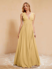 Maxi Robe Sans Manches avec Décolleté en V Plongeant Or