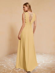 Maxi Robe Sans Manches avec Décolleté en V Plongeant Or