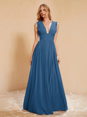 Maxi Robe Sans Manches avec Décolleté en V Plongeant Bleu Encre