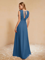 Maxi Robe Sans Manches avec Décolleté en V Plongeant Bleu Encre