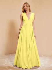 Maxi Robe Sans Manches avec Décolleté en V Plongeant Citron