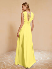 Maxi Robe Sans Manches avec Décolleté en V Plongeant Citron