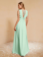 Maxi Robe Sans Manches avec Décolleté en V Plongeant Vert Menthe