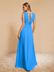 Maxi Robe Sans Manches avec Décolleté en V Plongeant Bleu Océan