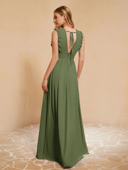 Maxi Robe Sans Manches avec Décolleté en V Plongeant Olive Verte