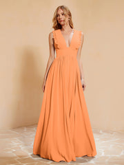 Maxi Robe Sans Manches avec Décolleté en V Plongeant Orange