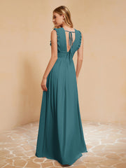 Maxi Robe Sans Manches avec Décolleté en V Plongeant Paon