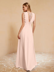 Maxi Robe Sans Manches avec Décolleté en V Plongeant Rose Perle