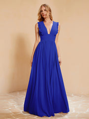 Maxi Robe Sans Manches avec Décolleté en V Plongeant Bleu Royale Grande Taille