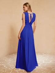 Maxi Robe Sans Manches avec Décolleté en V Plongeant Bleu Royale Grande Taille