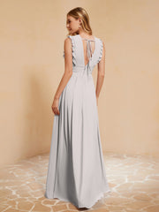 Maxi Robe Sans Manches avec Décolleté en V Plongeant Argent