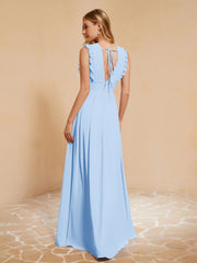 Maxi Robe Sans Manches avec Décolleté en V Plongeant Bleu Ciel