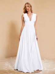 Maxi Robe Sans Manches avec Décolleté en V Plongeant Blanc