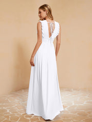 Maxi Robe Sans Manches avec Décolleté en V Plongeant Blanc