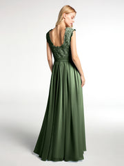 Robes Longue Mousseline avec Bustier Appliquée en Dentelle Olive Verte Grande Taille