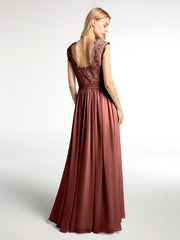 Robes Longue Mousseline avec Bustier Appliquée en Dentelle terracotta Grande Taille