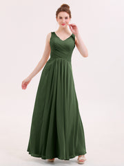 Robes Demoiselle d'honneure Longue avec Bustier Plissé Olive Verte Grande Taille