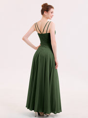 Robes Demoiselle d'honneure Longue avec Bustier Plissé Olive Verte Grande Taille