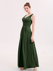 Robes Demoiselle d'honneure Longue avec Bustier Plissé Olive Verte