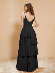 Robe Longue Bohème en Mousseline avec Volants Noir Grande Taille