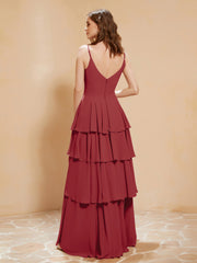 Robe Longue Bohème en Mousseline avec Volants Bordeaux Grande Taille